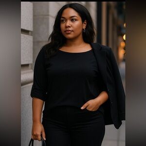 Lauren Ralph Lauren Black Cotton Roll-Tab Sleeve Top Size 1X